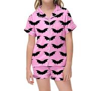 Conjunto de Pijama Manga Corta con Botones y Pantalones Cortos Estampado Floral Dibujos Animados Halloween para niñas Danza Cristiana Trajes