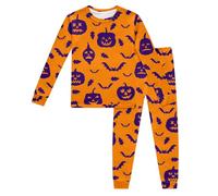 Conjunto de Pijama Manga Larga para niñas, con Estampado Halloween, Cuello Redondo, Ropa Estar niños 2 a 8 años, Dormir Suave y cómoda Uso en Trajes De Hombre Color Oro