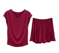 Conjunto de pijama modal para mujer, conjunto de pijama corto para mujer, cuello en V, sin mangas, ropa de dormir de 2 piezas con camiseta de manga corta y pantalones cortos, ropa deportiva