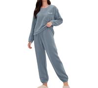 Conjunto de pijama mullido para mujer, conjunto de ropa de descanso para mujer, de forro polar, de dos piezas, cómoda, ropa de dormir de terciopelo coral, puños apretados, suaves, térmicos, de manga