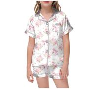 Conjunto de Pijama para el con Estampado de San Valentín para niñas, Manga Corta, Parte Superior con Botones y Pantalones Cortos & Hombre Manga