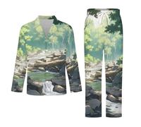 Conjunto De Pijama para Hombre -Arroyo De Piedra Conjuntos De Pijamas De Manga Larga para Dormir Ropa De Estar por Casa Otoño E Invierno Suaves Y Cómodos con Bolsillos Ropa De Dormir M