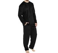 Conjunto de pijama para hombre Fashion Leisure Soft Home Solid Color Shirt Pants Servicio al Hogar de dos piezas de forro polar largo cálido (negro, XXL)