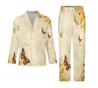 Conjunto De Pijama para Hombre -Flores Y Mariposas Conjunto De Pijama De Invierno De 2 Piezas Top Y Pantalón Suave Y Cómodo Ropa De Dormir Informal. XL