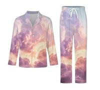 Conjunto De Pijama para Hombre -Hermosas Nubes Pijama De Manga Larga para Estar En Casa 2 Piezas Top Y Pantalón Suave Y Cálido para Otoño E Invierno. XL