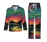 Conjunto De Pijama para Hombre -Paisaje Abstracto Conjunto De 2 Piezas De Top Y Pantalón para Estar En Casa Ropa De Dormir Suave De Manga Larga para Otoño E Invierno Ropa De Dormir Informa