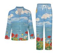 Conjunto De Pijama para Hombre -Paisaje De Pintura Al Óleo Conjunto De Pijama De 2 Piezas Pantalón Cálido Cómodo con Bolsillos Top Holgado Y Suave M