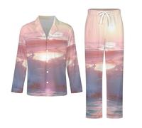 Conjunto De Pijama para Hombre -Paisaje De Playa Conjunto De 2 Piezas De Top Y Pantalón para Estar En Casa Ropa De Dormir Suave De Manga Larga para Otoño E Invierno Ropa De Dormir Informal