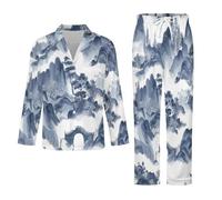 Conjunto De Pijama para Hombre -Paisaje En Pintura De Tinta Conjunto De Pijama Cálido De Otoño Informal Holgado Suave De Manga Larga Y Pantalones Largos 2 Piezas XL