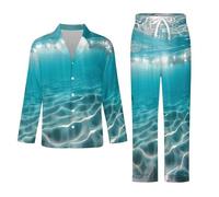 Conjunto De Pijama para Hombre -Paisaje Submarino Pijama De Otoño E Invierno Camiseta De Manga Larga Y Pantalones Traje Informal Holgado con Bolsillos S