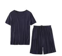 Conjunto De Pijama para Hombre -Verano Hombres Color Sólido Casual Algodón Suave Tops + Pantalones Cortos Ropa De Hogar Traje Ropa De Dormir Xl-8Xl Ropa Suelta De Talla Grande,Azul,7XL