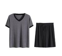 Conjunto De Pijama para Hombre -Verano Manga Corta + Pantalones Cortos Ropa De Dormir Suave Y Transpirable Casual Suelta L-6Xl Camisetas con Cuello En V De Talla Grande con Bolsillos Ropa De