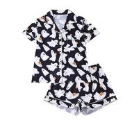 Conjunto de Pijama para Mujer, Casual, Manga Corta, con Botones, Pantalones Cortos, para Halloween, Navidad, Ropa de Descanso Cómodo