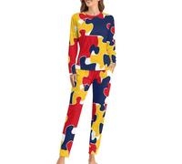 Conjunto de pijama para mujer con diseño de rompecabezas de concienciación sobre el autismo, camiseta de manga larga y pantalones, ropa de dormir suave, pijama de 2 piezas, Estilo:, 3XL