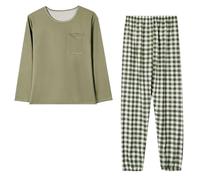 Conjunto de pijama para mujer, conjunto de ropa de descanso para mujer, pijama de moda con bolsillos, pantalones de pierna recta, conjunto básico de manga larga, ropa de dormir cómoda y cálida, verde