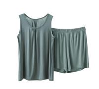 Conjunto de pijama para mujer, cuello redondo, corto, pijama de verano, traje de casa para mujer, sin mangas, camisetas de tirantes y pantalones cortos, ropa de dormir de dos piezas, tallas grandes