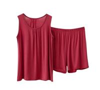Conjunto de pijama para mujer, cuello redondo, corto, pijama de verano, traje de casa para mujer, sin mangas, camisetas de tirantes y pantalones cortos, ropa de dormir de dos piezas, tallas grandes