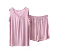 Conjunto de pijama para mujer, cuello redondo, corto, pijama de verano, traje de casa para mujer, sin mangas, camisetas de tirantes y pantalones cortos, ropa de dormir de dos piezas, tallas grandes
