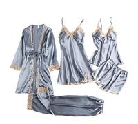 Conjunto de pijama para mujer de 5 piezas - Conjunto de pijama para mujer con camisón + pantalones de pijama + pantalones cortos + ropa interior de cami top 2 piezas traje de casa sexy ropa de dormir