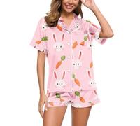 Conjunto de Pijama para Mujer, de Dos Piezas, de Manga Larga, con Botones, Ribete de Plumas, Elegante patrón a Cuadros, cómodo Traje de pantalón para un sueño reparador c24