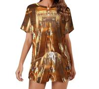Conjunto de pijama para mujer de la historia de las pirámides del antiguo Egipto Egipto, camisa de manga corta y pantalones cortos, ropa de dormir de 2 piezas, Estilo:, XL