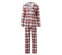Conjunto de pijama para mujer de tela de poliéster para dormir y relajarse en casa, con manga larga, botón frontal, detalle de bolsillo a juego, para mujer, gama de colores disponibles en rojo, rosso