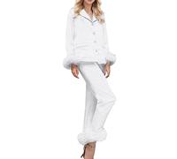 Conjunto de pijama para mujer Elgegant de un solo color, 2 piezas, blusa de manga larga y pantalones de salón con volantes, cómodo y suave, ropa de salón, monocolor, invierno, otoño, traje de casa, O