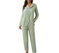 Conjunto de pijama para mujer, manga larga, con botones, pantalones largos, suave, 2 piezas, con bolsillos, Multicolor-J, M