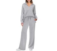 Conjunto de pijama para mujer, manga larga, pijama de algodón para mujer, conjunto largo de dos piezas, cómodo, ropa de dormir con cuello en V, túnica con pantalones cómodos, gris, L