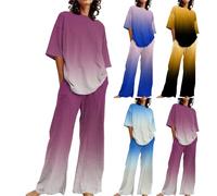 Conjunto de pijama para mujer, pantalón de verano, camiseta de noche para mujer, talla grande, camiseta de color degradado, camiseta informal de gran tamaño, 5 x l, azul, S