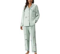 Conjunto de pijama para mujer, para primavera, otoño e invierno, pantalones de manga larga, bonito cárdigan, ropa para el hogar, traje casual con estampado de botones de solapa, ropa de descanso de