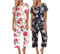 Conjunto de pijama para mujer, pijama de algodón de manga corta, camisones de talla grande, camisones de Navidad, 2 unidades, ropa de dormir larga, ropa de dormir cómoda, rosa, XXL
