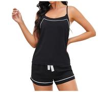 Conjunto de pijama para mujer, pijama de muselina para mujer, pijamas de dos piezas, ropa de dormir corta, sexy, cuello de pico, camiseta de dormir y camiseta corta, cómoda, informal, monocolor,