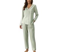 Conjunto de pijama para mujer, ropa de dormir de manga larga con botones, pantalones de dormir con bolsillos, ajuste holgado, suave, conjuntos de pijama para descansar, conjuntos de pijama, verde, XL