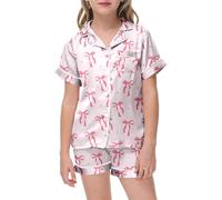 Conjunto de Pijama para niñas con Estampado de, Manga Corta, Top con Botones y Pantalones Cortos para el Albornoz Y Zapatillas Pelo Mujer