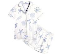 Conjunto de Pijama para niñas, de satén, con Pajarita, Estampado de Animales del océano, Ropa cómoda para niñas pequeñas de 2 a 13 años Navideño Mujer De Coralina Hombre