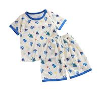 Conjunto de Pijama para niñas y niños Camiseta Pantalones Cortos 2 Piezas con Botones Manga Corta Primavera, Verano Clásicos Lounwear Trajes 6 Meses a 7 años