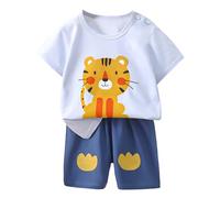 Conjunto de Pijama para niñas y niños,Camiseta Pantalones Cortos Ropa Descanso clásica Dormir niños Color Liso, cómodo Albornoz niño Animal 2 Piezas Primavera Verano