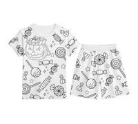 Conjunto de Pijama para niños con Estampado de Halloween, Manga Corta, Cuello Redondo, Pantalones Cortos, cómodo, Cintura elástica, Ropa Informal para Estar en casa para niños de 2 a 12 años