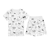 Conjunto de Pijama para niños con Estampado de Halloween, Manga Corta, Cuello Redondo, Pantalones Cortos, cómodo, Cintura elástica, Ropa Informal para Estar en casa para niños de 2 a 12 años