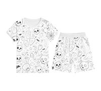 Conjunto de Pijama para niños con Estampado de Halloween, Manga Corta, Cuello Redondo, Pantalones Cortos, cómodo, Cintura elástica, Ropa Informal para Estar en casa para niños de 2 a 12 años