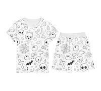 Conjunto de Pijama para niños con Estampado Halloween, Manga Corta, Cuello Redondo, Pantalones Cortos, cómodo, Cintura elástica, Ropa Informal Estar en casa 2 a Trajes De Espanto