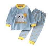Conjunto de pijama para niños y niñas, mono de algodón, 2 piezas, tren para niños pequeños, ropa de dormir de dibujos animados, ropa de otoño, albornoz de forro polar para niños, azul claro, 2-3 años