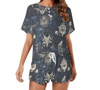 Conjunto de pijama retro de masonería y satanismo para mujer, camisa de manga corta y pantalones cortos, ropa de dormir de 2 piezas, Estilo:, XL