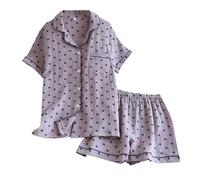 Conjunto De Pijama Seersucker Mujer, Solapa Clásica, Manga Corta Fresca, Pantalones Cortos Ligeros, Ropa De Hogar Loving para Verano