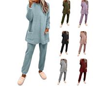 Conjunto de pijama térmico para mujer, conjunto de pijama cálido de forro polar con cremallera de 1/4, terciopelo coral, ropa de dormir acogedora para invierno, ropa de dormir de forro polar para