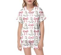 Conjunto de Pijama y Ropa Dormir Verano para niña, Talla Grande, con Cuello, Manga Corta, Estampado Lazo Pantalones Cortos Cintura elástica. Traje Impermeable Mujer
