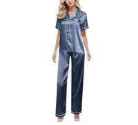 Conjunto de pijamas con pantalones sin mangas Top Pijamas Conjunto de Camisones Vestido de Noche Satén para Mujeres Ropa Interior de Seda Conjunto Suelto para Mujeres, marine, L
