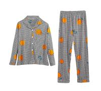 Conjunto de pijamas de manga larga para mujer, cuello abotonado, cuello en V, parte superior con bolsillo en el pecho, cintura elástica, ropa de salón casual para uso diario, naranja, XL