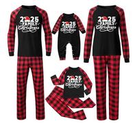 Conjunto de pijamas familiares de Navidad 2025 a juego con estampado de letras, camisas de Navidad y pantalones, pijamas, 2025 Family Christmas-black2, 5-6 Años